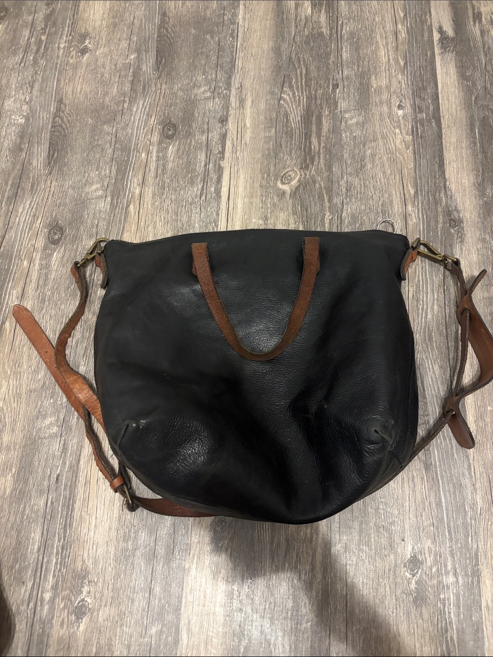 Madewell Black Leather Shoulder Bag with Brown Straps